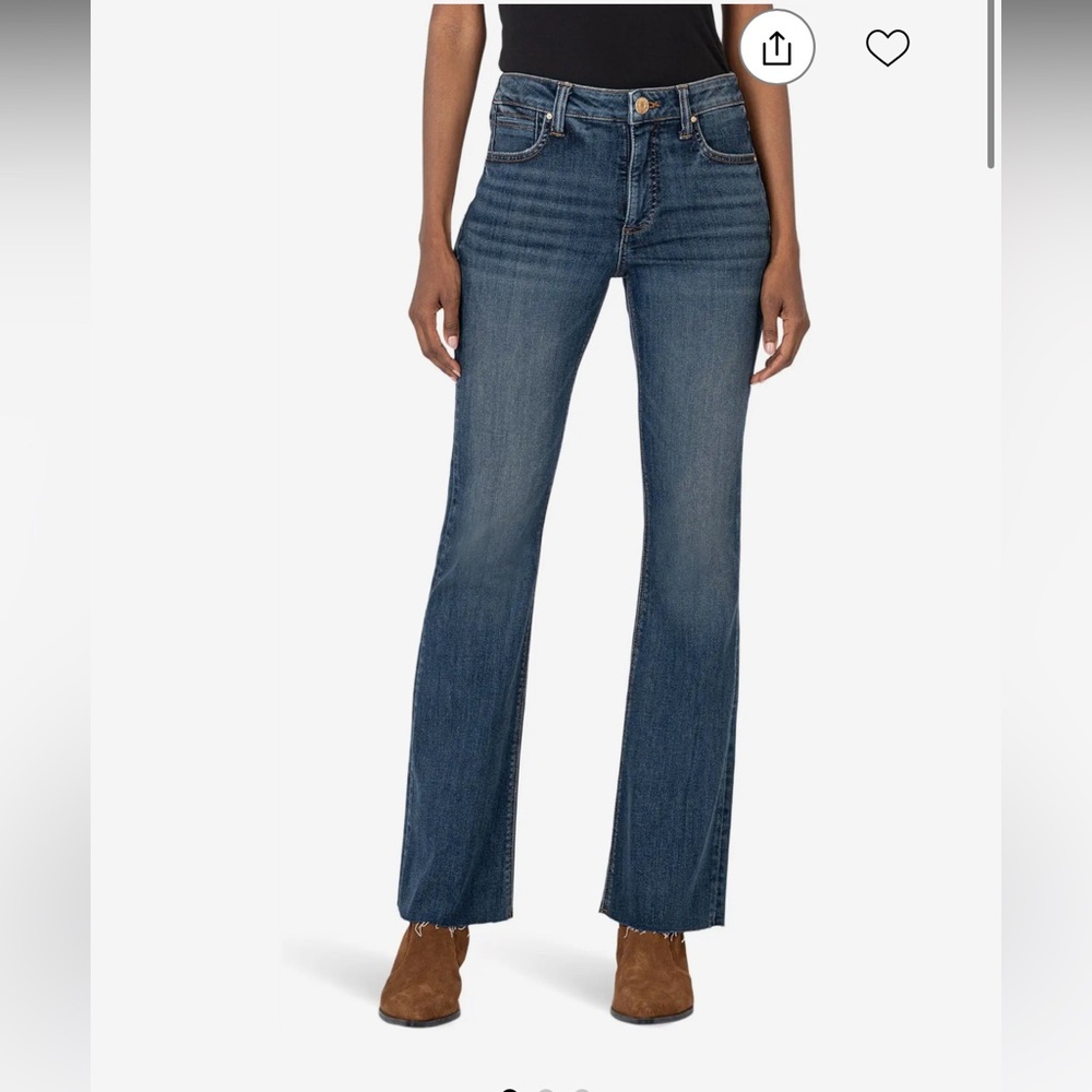 KUT from the Kloth Stella High-Rise Fab Ab Flare W/Raw Hem NWOT